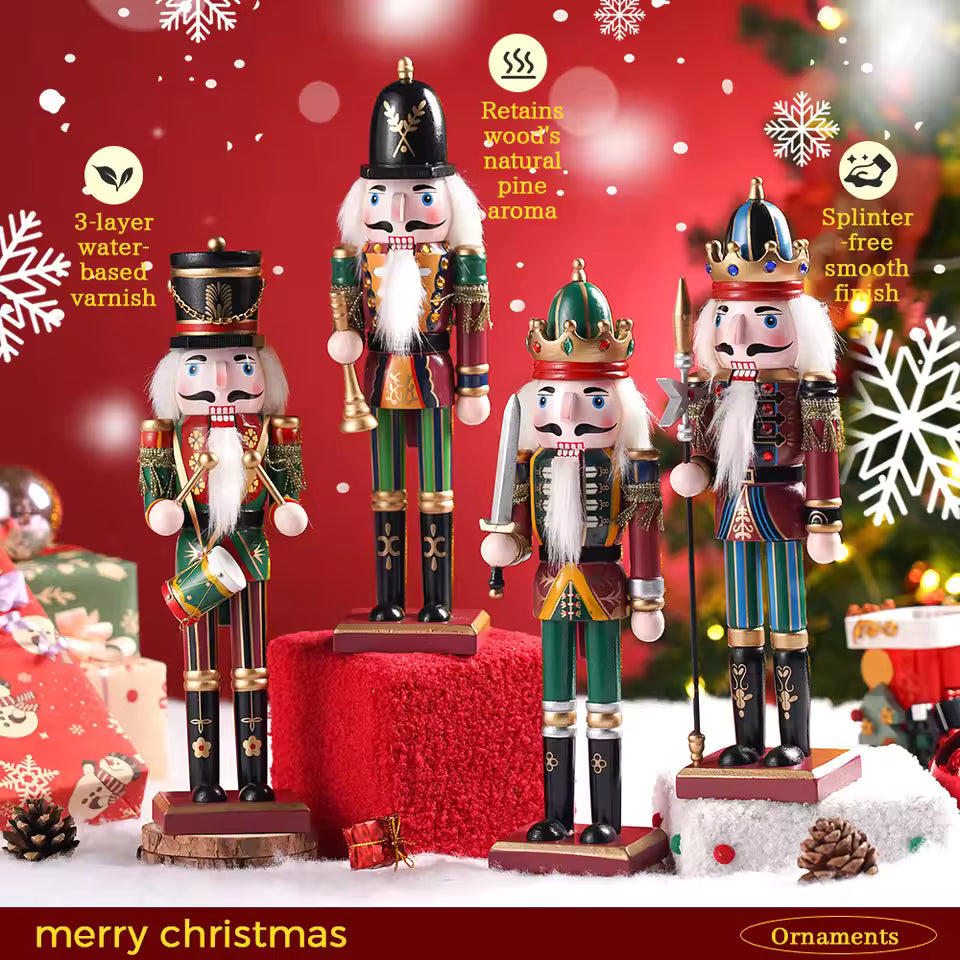 🎄🎁 50% OFF Christmas SALE! 🔥 Wooden Nutcracker Soldiers – 4PCS 30CM Hand Painted Set ✨