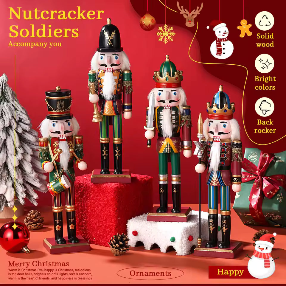 🎄🎁 50% OFF Christmas SALE! 🔥 Wooden Nutcracker Soldiers – 4PCS 30CM Hand Painted Set ✨